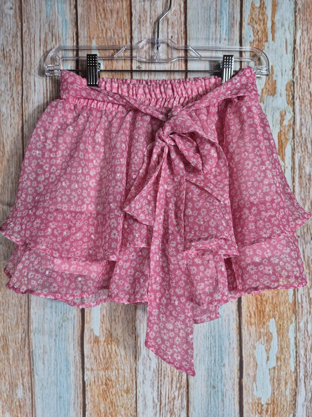 Altar'd State Pink Floral Ruffled Tie-Waist Mini Skirt W/ Built In Shorts Size S